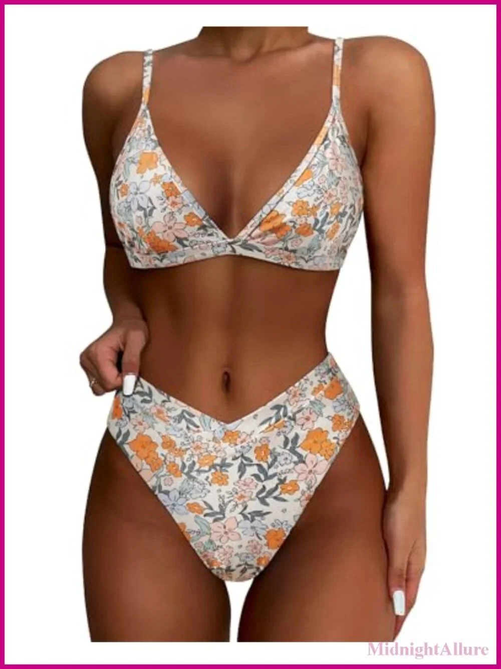 Women's Triangle High Cut Bikini Set, High Waisted 2 Piece Swimsuit